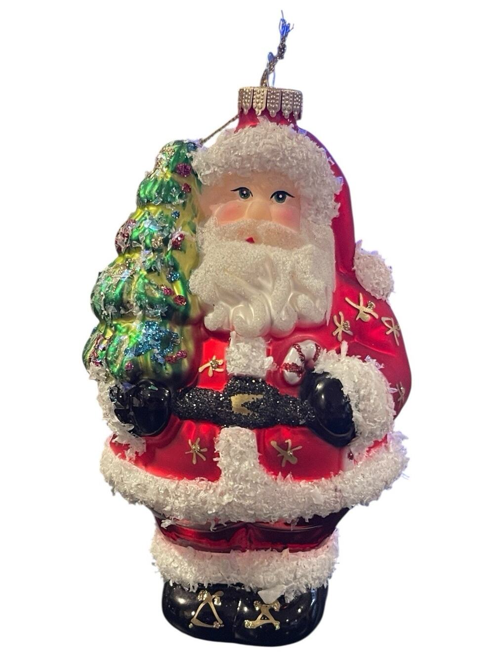 Krebs Glass European Inspired Mouth Blown Santa Claus Ornament